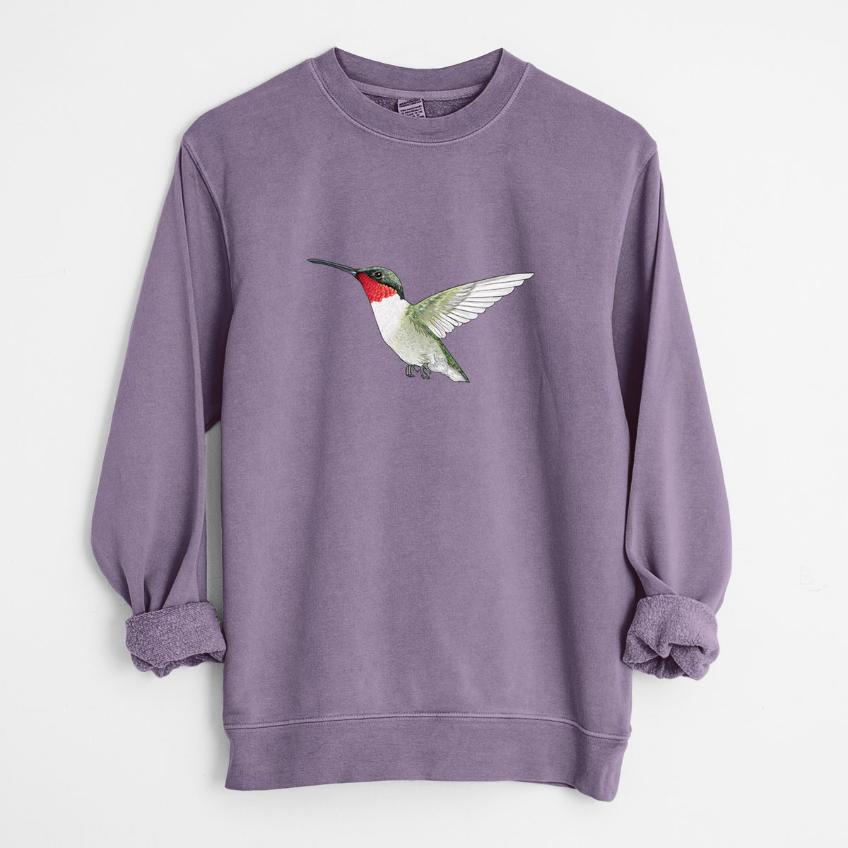 Vibrant Ruby-throated Hummingbird - Archilochus colubris - Unisex Pigment Dyed Crew Sweatshirt in Plum