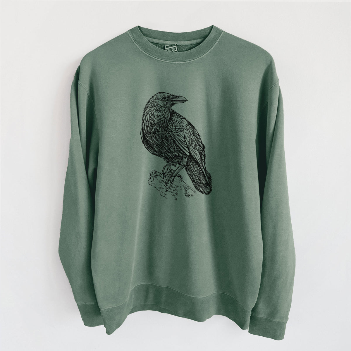 Corvus corax - Common Raven - Unisex Pigment Dyed Crew Sweatshirt in Alpine Green