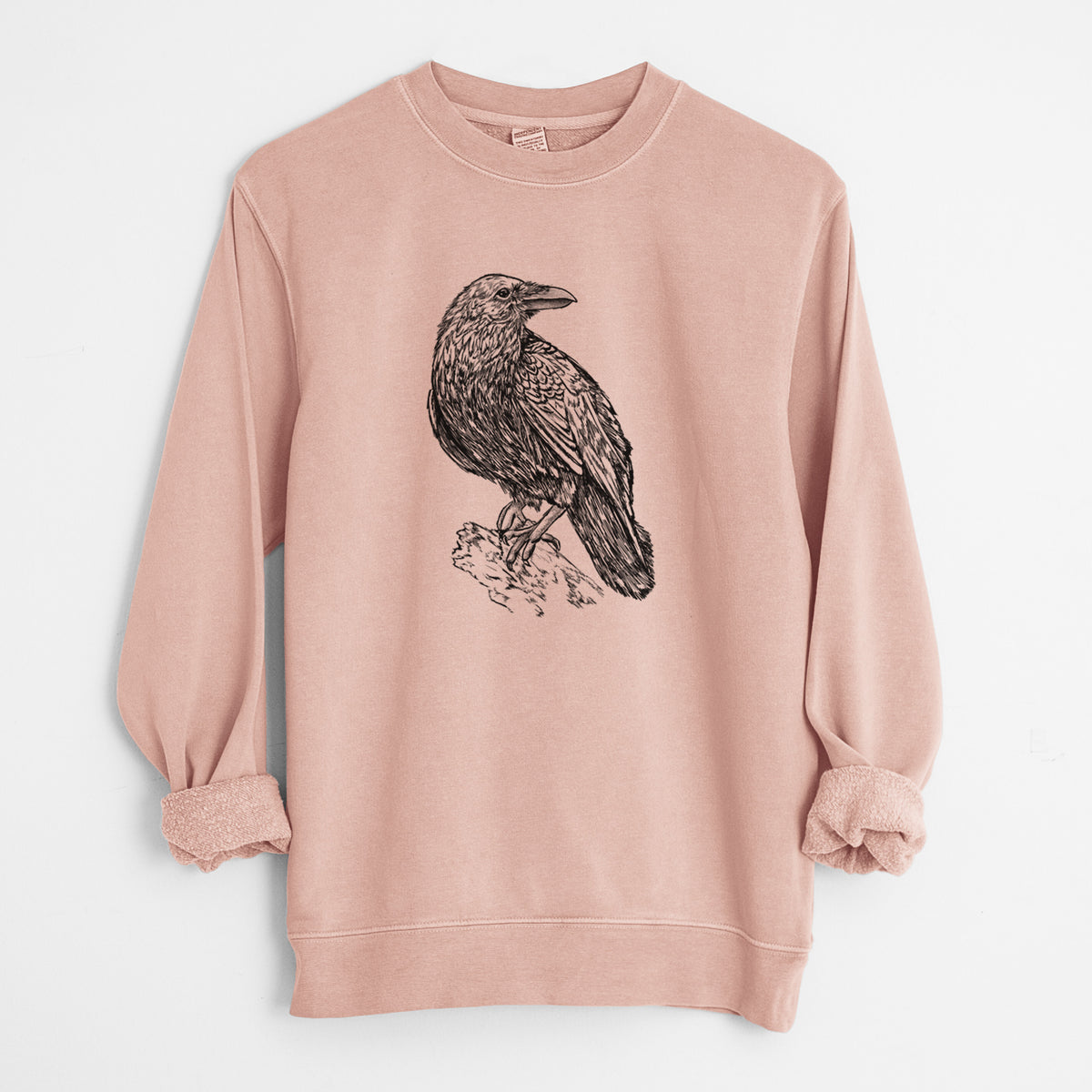 Corvus corax - Common Raven - Unisex Pigment Dyed Crew Sweatshirt in Dusty Pink