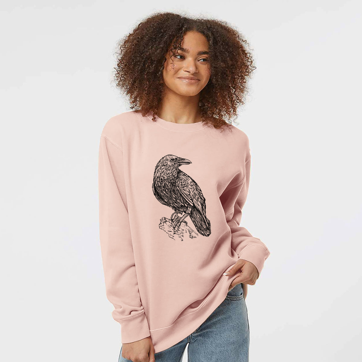 Corvus corax - Common Raven - Unisex Pigment Dyed Crew Sweatshirt in Dusty Pink