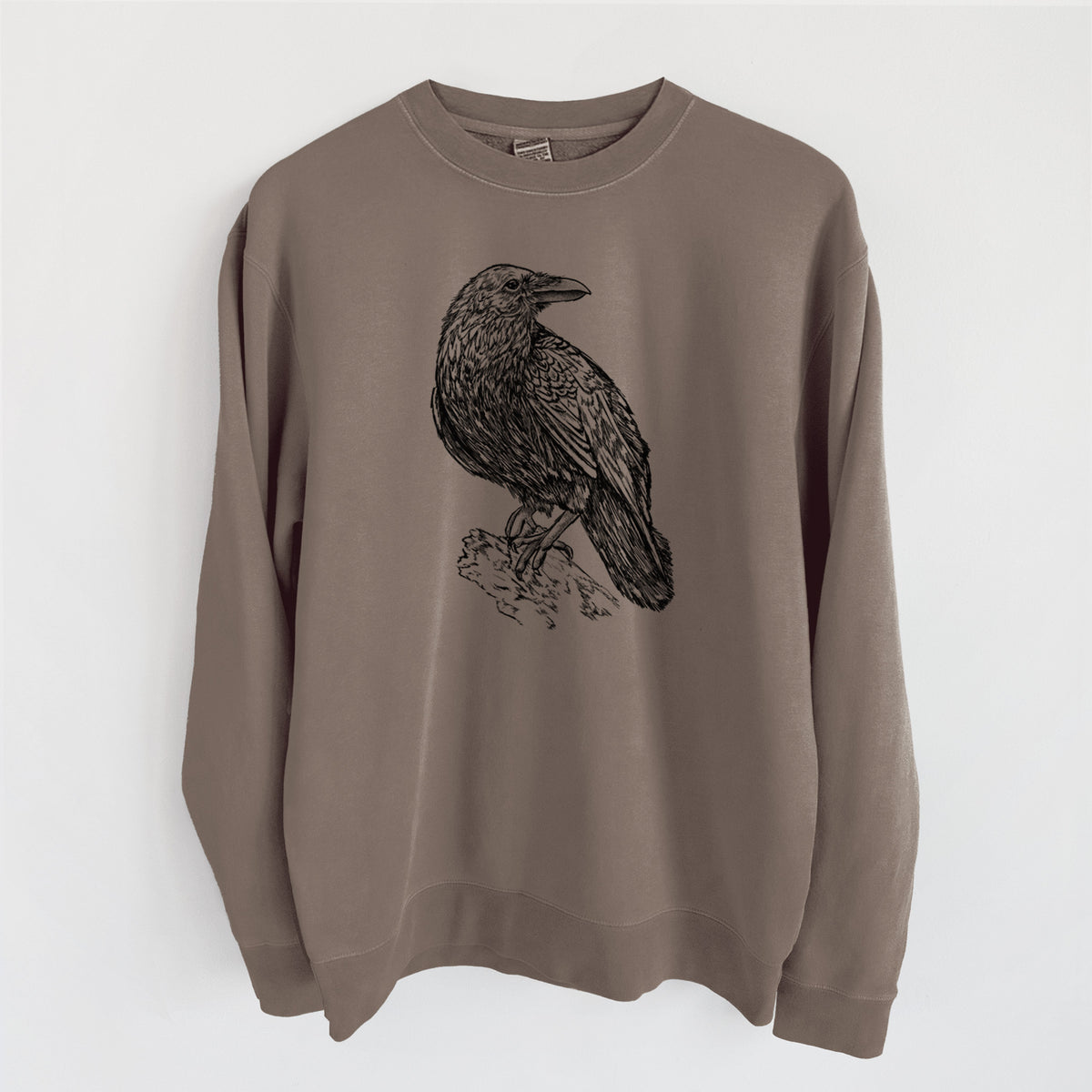 Corvus corax - Common Raven - Unisex Pigment Dyed Crew Sweatshirt in Espresso Brown Color
