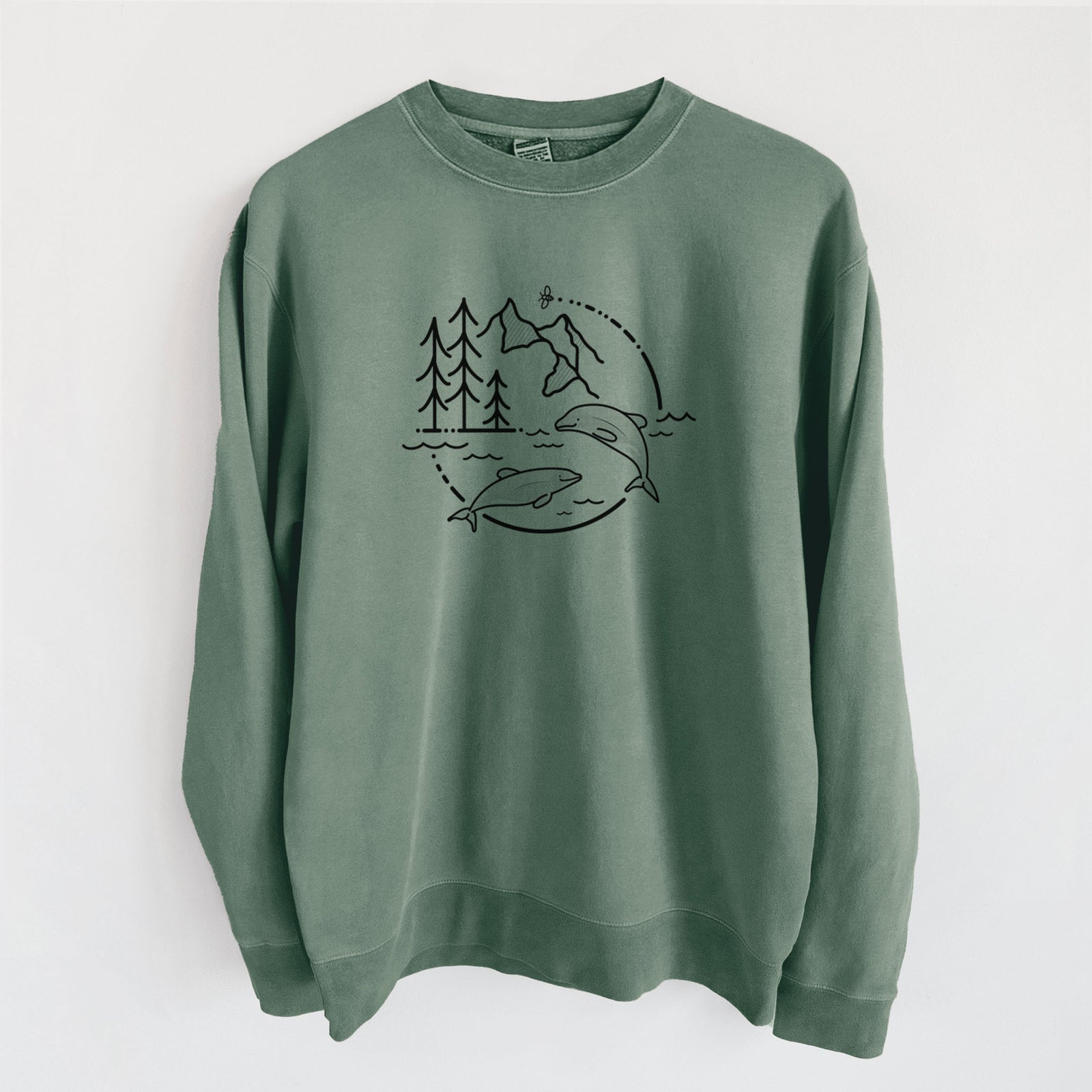 It's All Connected - Maui Dolphins - Unisex Pigment Dyed Crew Sweatshirt in Alpine Green