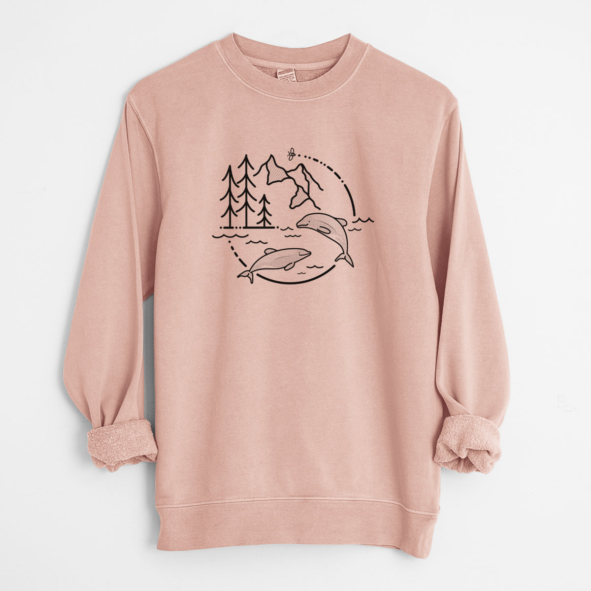 It's All Connected - Maui Dolphins - Unisex Pigment Dyed Crew Sweatshirt in Dusty Pink