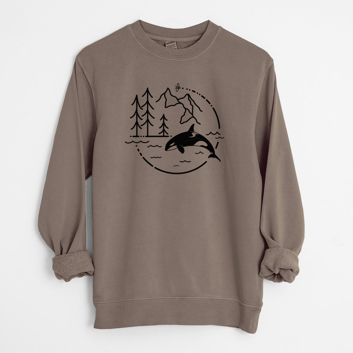 It's All Connected - Orca - Unisex Pigment Dyed Crew Sweatshirt in Espresso Brown Color