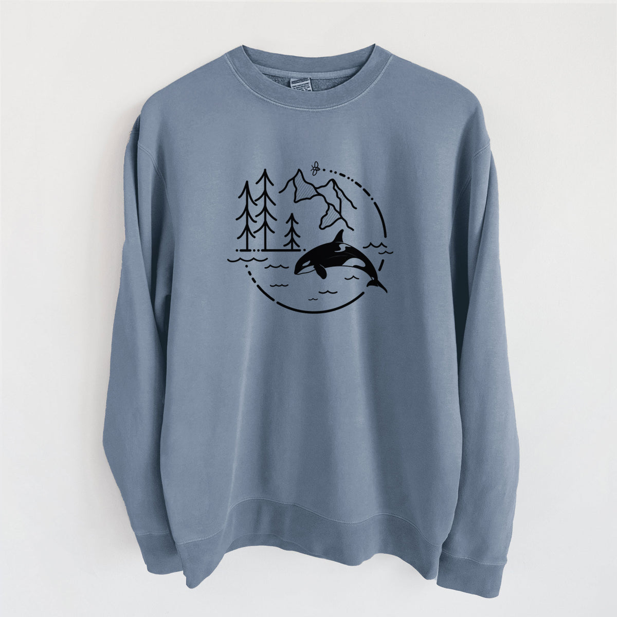 It's All Connected - Orca - Unisex Pigment Dyed Crew Sweatshirt in Slate Blue