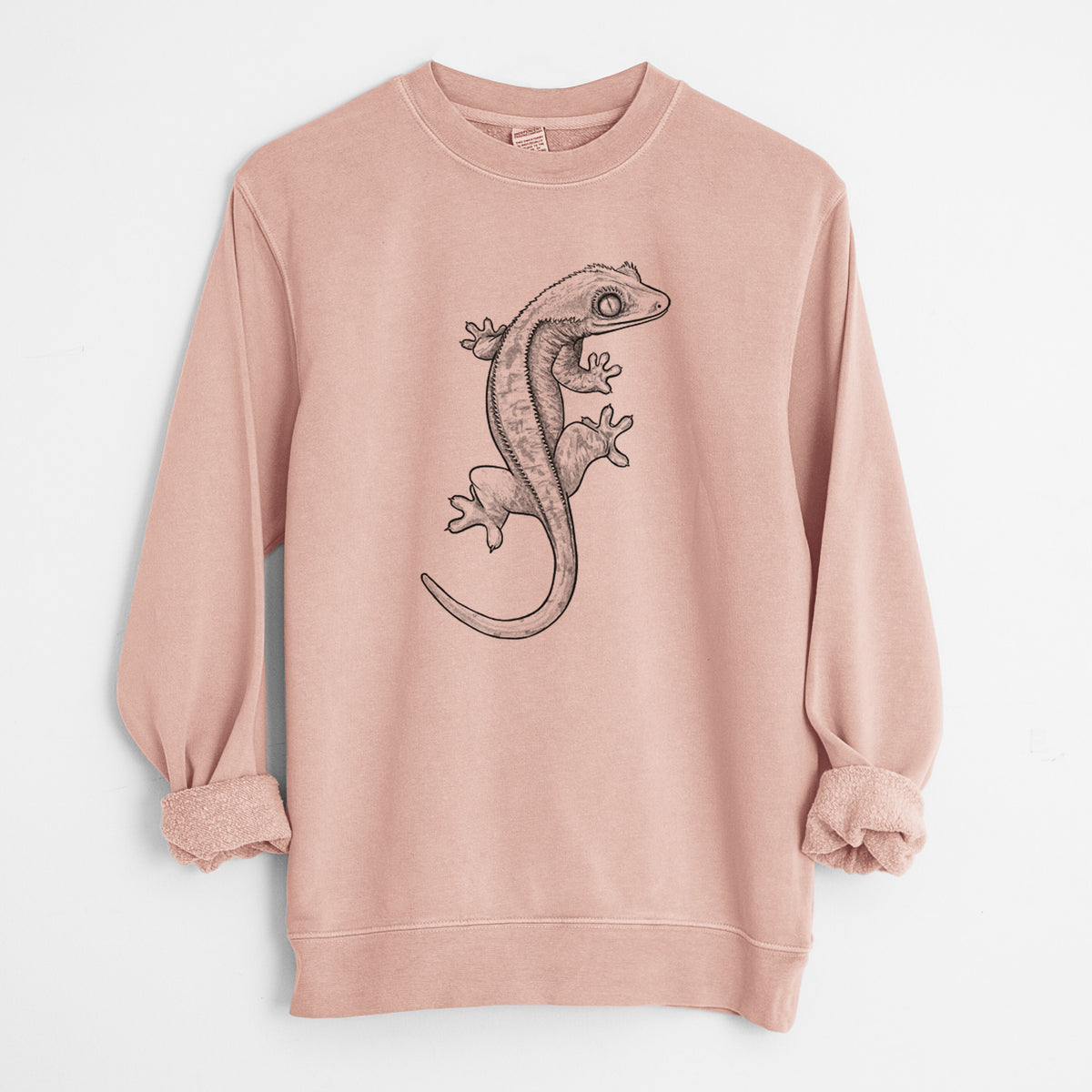 Crested Gecko - Correlophus ciliatus - Unisex Pigment Dyed Crew Sweatshirt in Dusty Pink