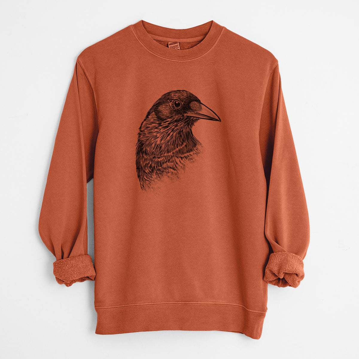 American Crow Bust - Corvus brachyrhynchos - Unisex Pigment Dyed Crew Sweatshirt in Amber