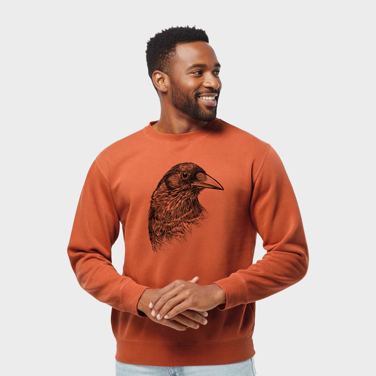 American Crow Bust - Corvus brachyrhynchos - Unisex Pigment Dyed Crew Sweatshirt in Amber