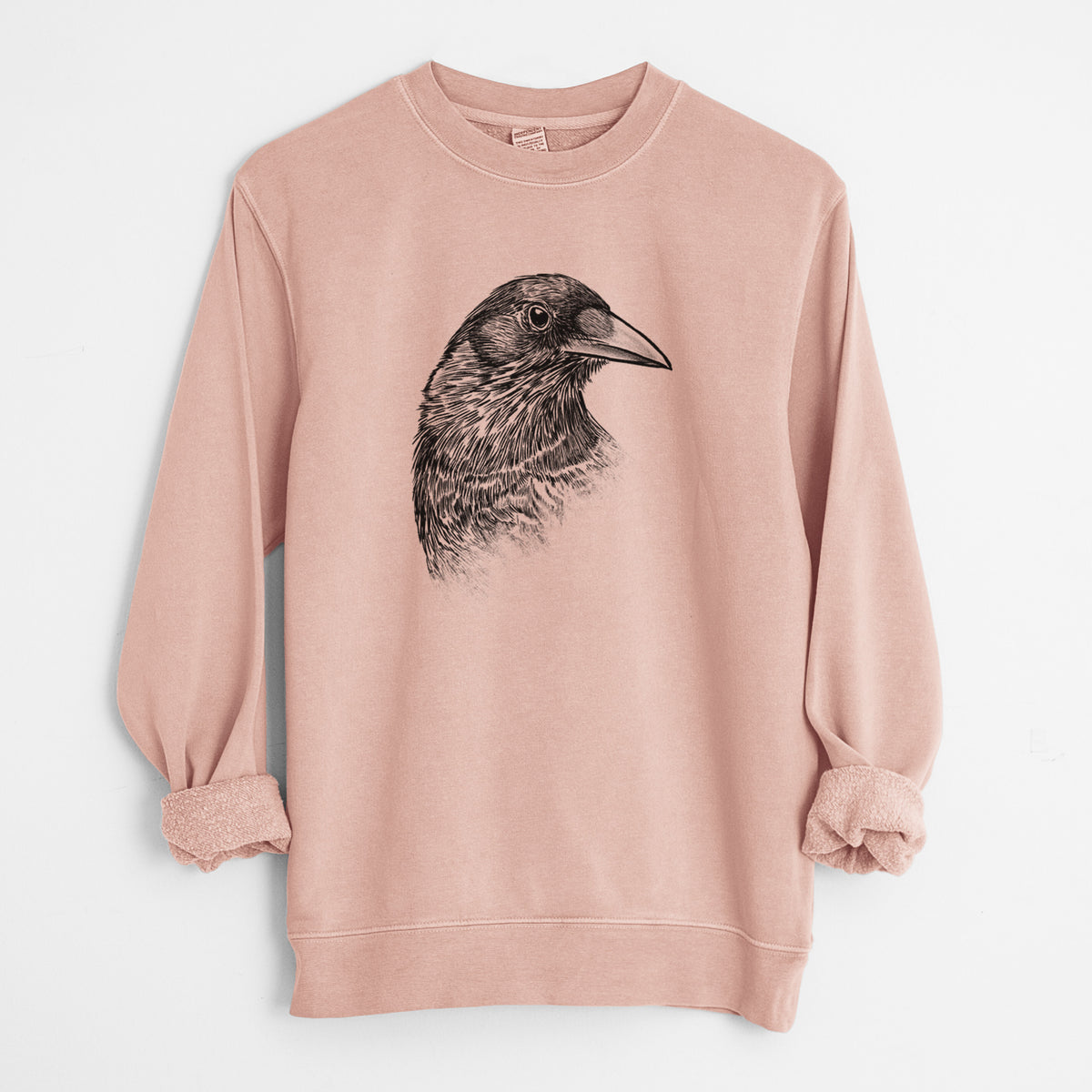 American Crow Bust - Corvus brachyrhynchos - Unisex Pigment Dyed Crew Sweatshirt in Dusty Pink