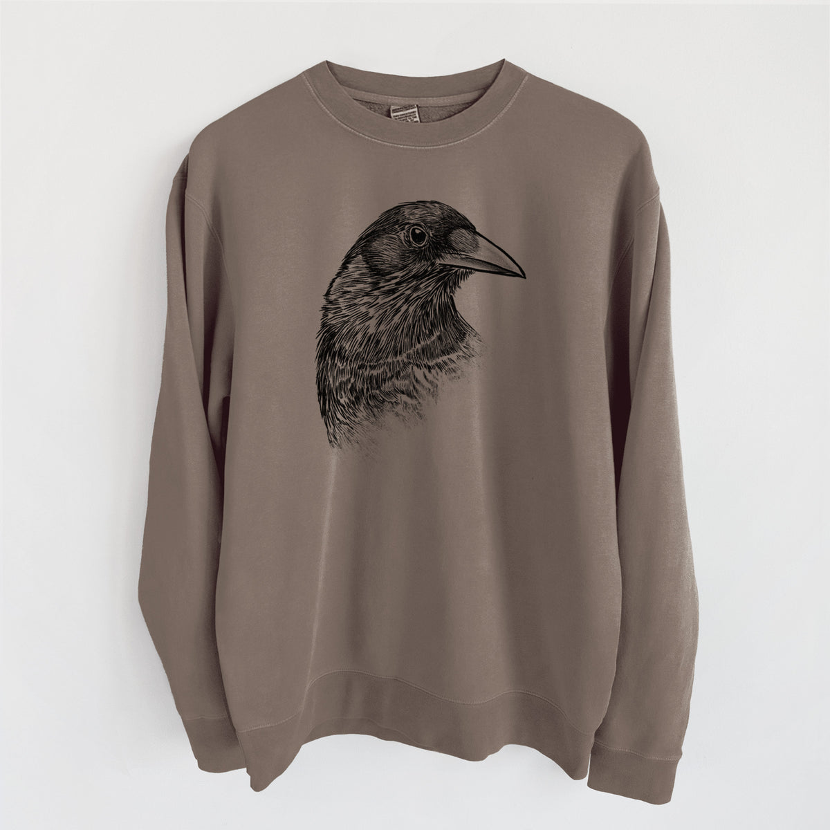 American Crow Bust - Corvus brachyrhynchos - Unisex Pigment Dyed Crew Sweatshirt in Espresso Brown Color