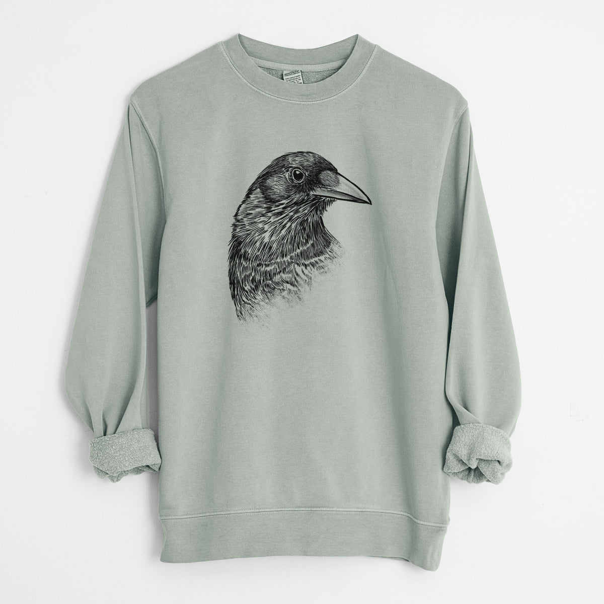 American Crow Bust - Corvus brachyrhynchos - Unisex Pigment Dyed Crew Sweatshirt in Sage