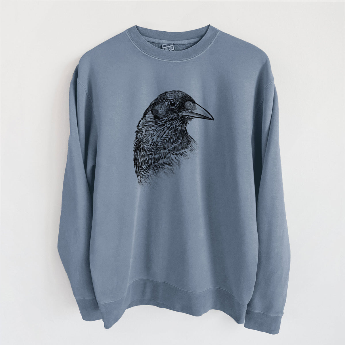 American Crow Bust - Corvus brachyrhynchos - Unisex Pigment Dyed Crew Sweatshirt in Slate Blue