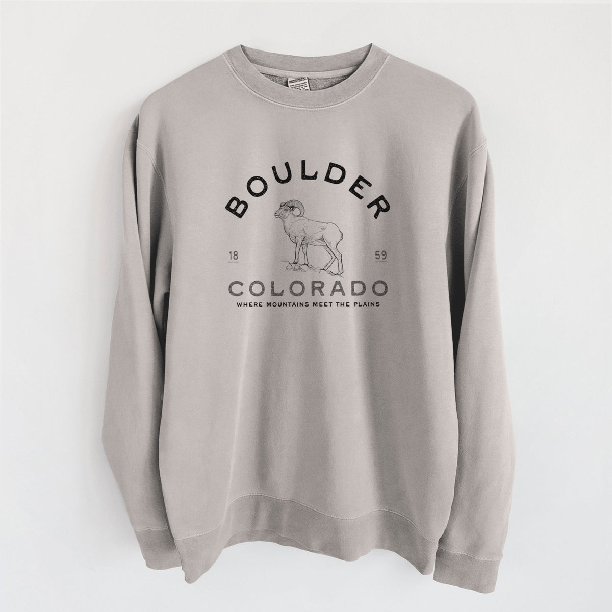 Boulder Colorado Bighorn - Unisex Pigment Dyed Crew Sweatshirt in Cement