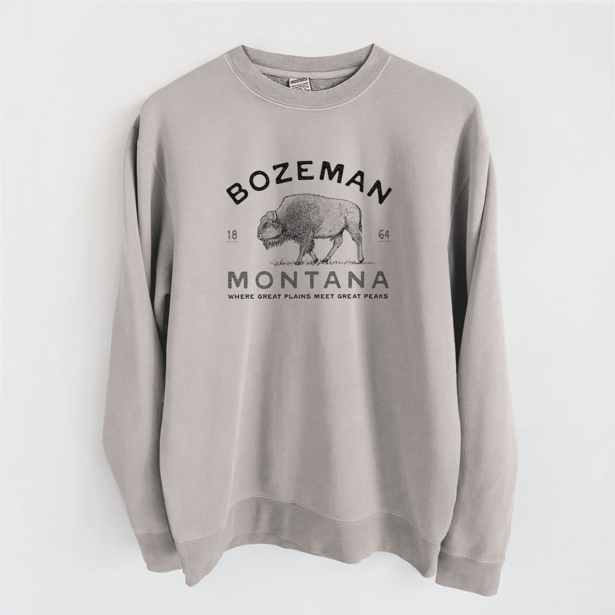 Bozeman Montana Bison - Unisex Pigment Dyed Crew Sweatshirt in Cement