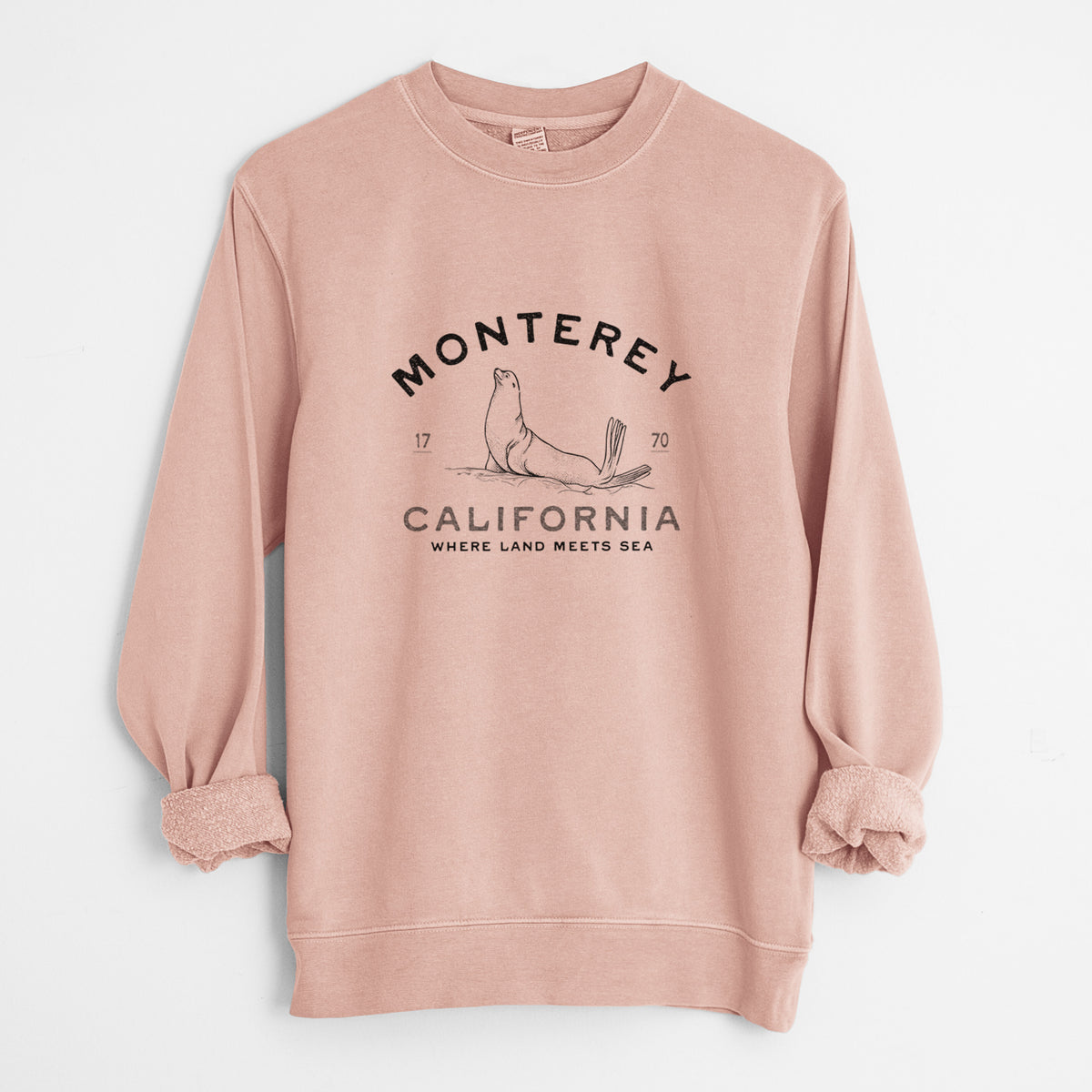 Monterey Sea Lion - Unisex Pigment Dyed Crew Sweatshirt in Dusty Pink