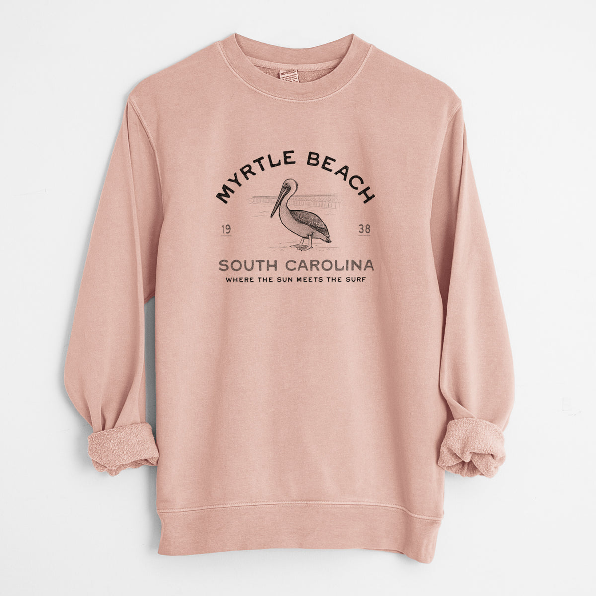 Myrtle Beach Pelican - Unisex Pigment Dyed Crew Sweatshirt in Dusty Pink