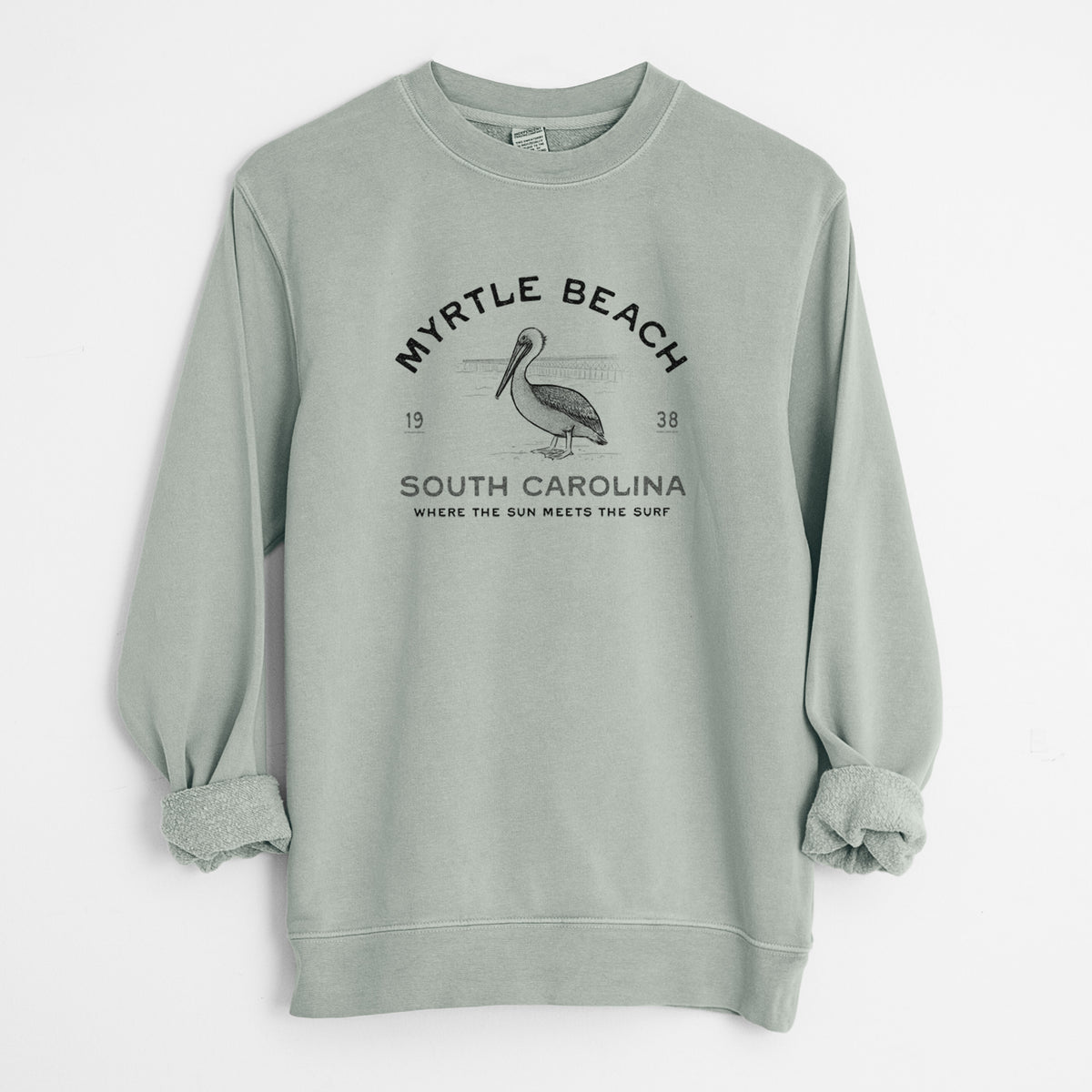 Myrtle Beach Pelican - Unisex Pigment Dyed Crew Sweatshirt in Sage