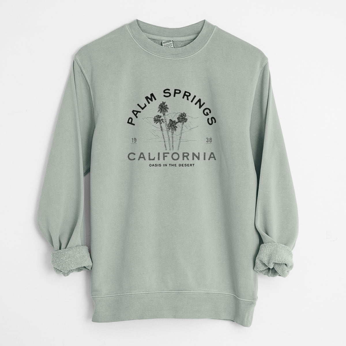 Palm Springs Palms - Unisex Pigment Dyed Crew Sweatshirt in Sage