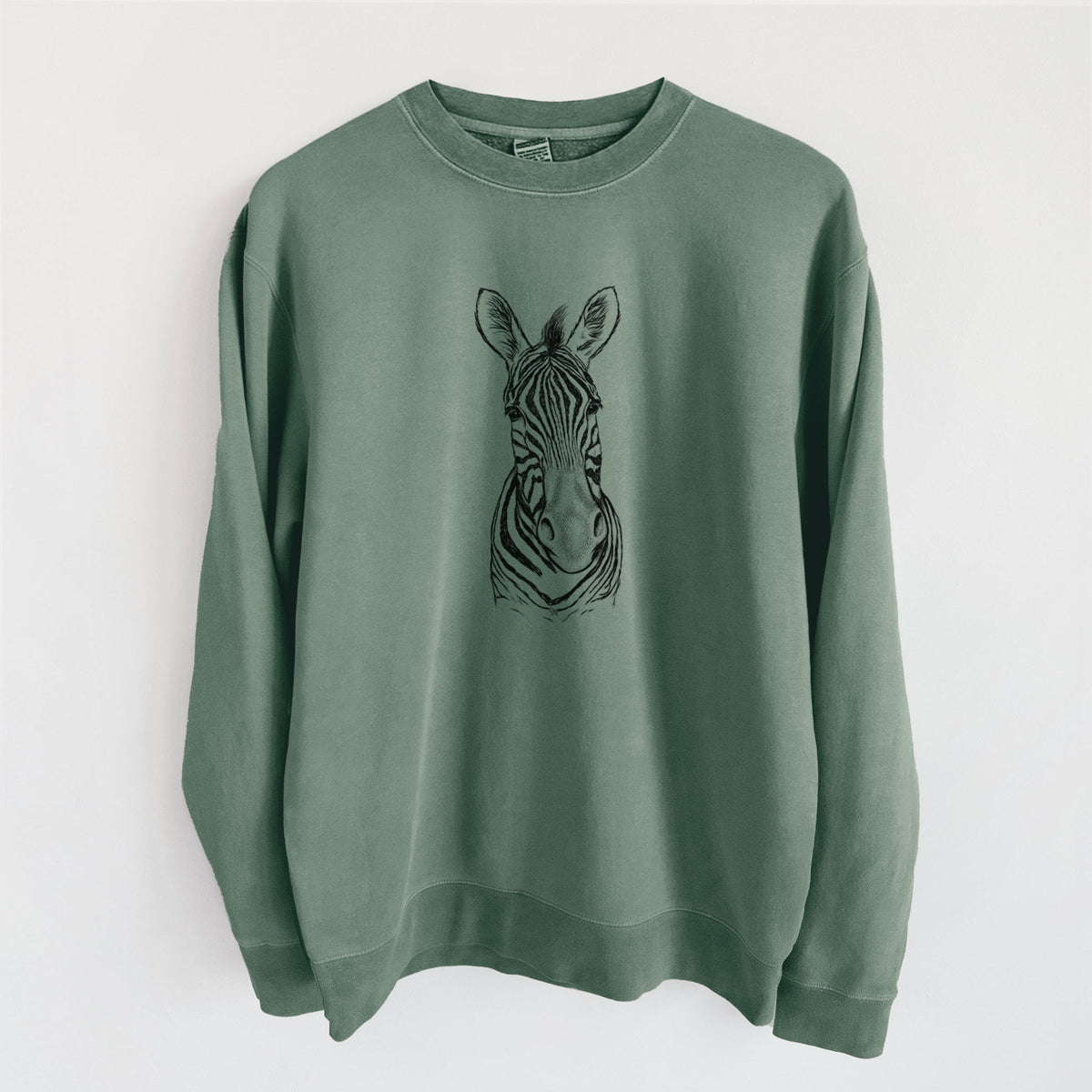 Damara Zebra - Equus quagga antiquorum - Unisex Pigment Dyed Crew Sweatshirt in Alpine Green