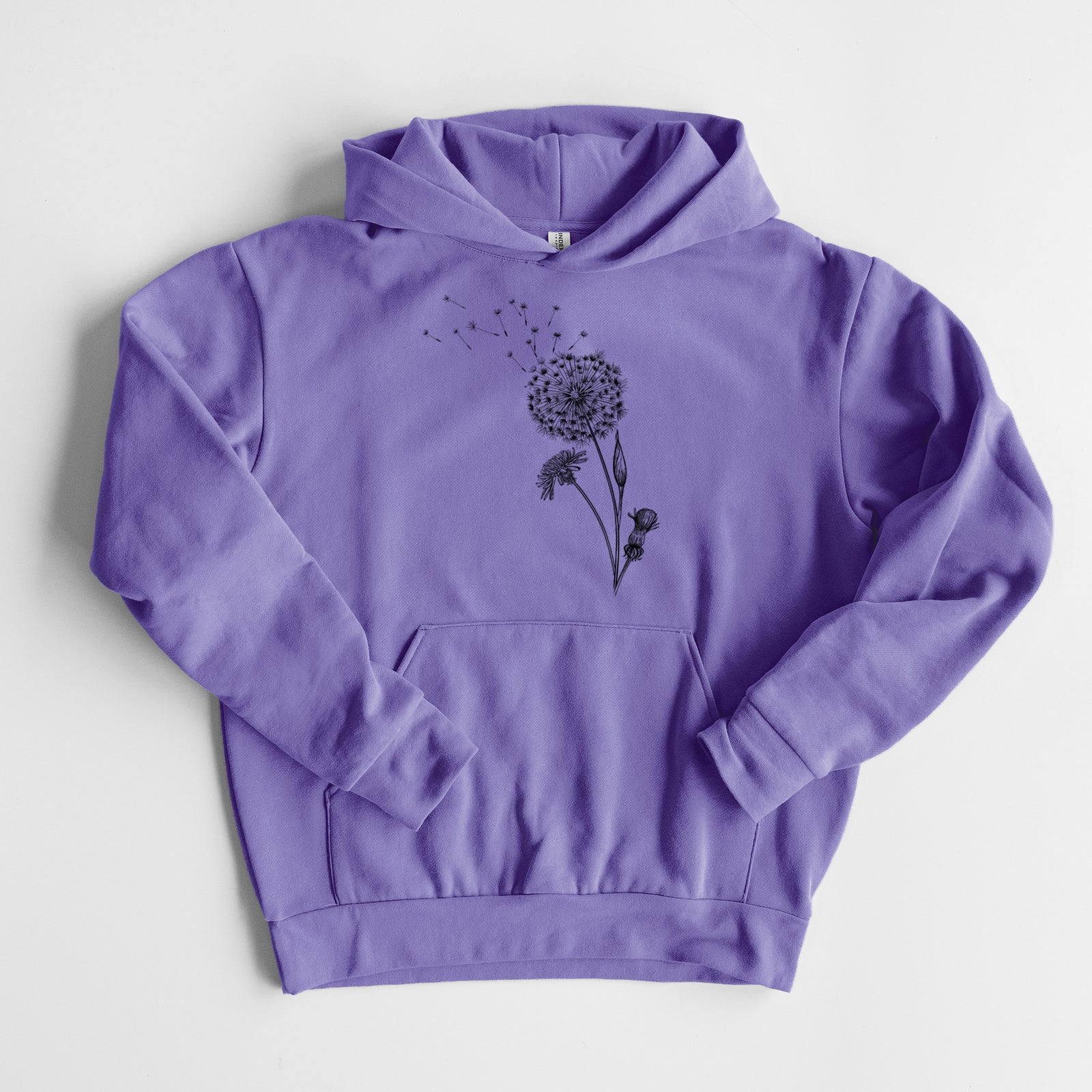 Common Dandelion - Taraxacum officinale - Statement Midweight Hoodie in Violet, laid flat, showing the oversized boxy fit and front kangaroo pocket.