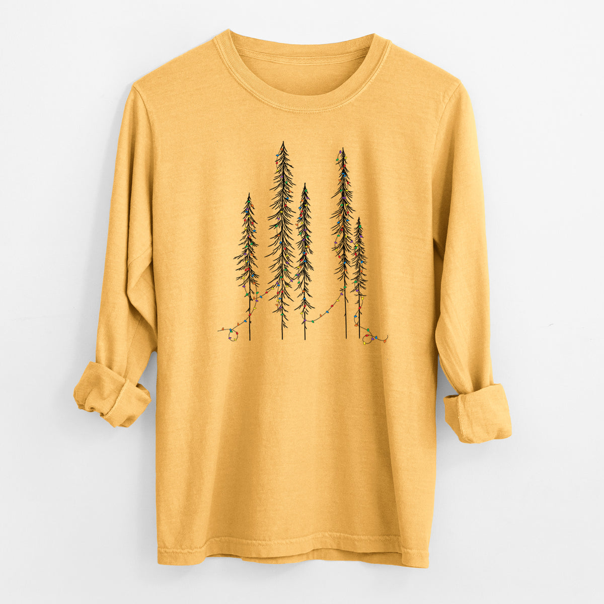 Christmas Deck the Redwoods - Unisex Comfort Colors 100% Cotton Long Sleeve in Golden Wheat, worn by model