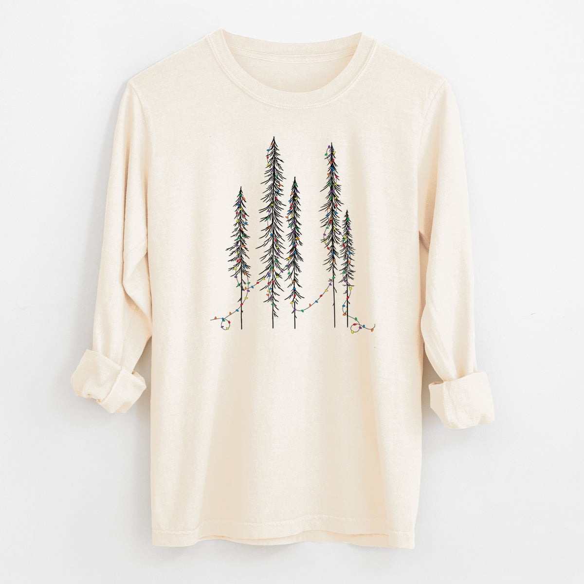 Christmas Deck the Redwoods - Unisex Comfort Colors 100% Cotton Long Sleeve in Ivory, worn by model