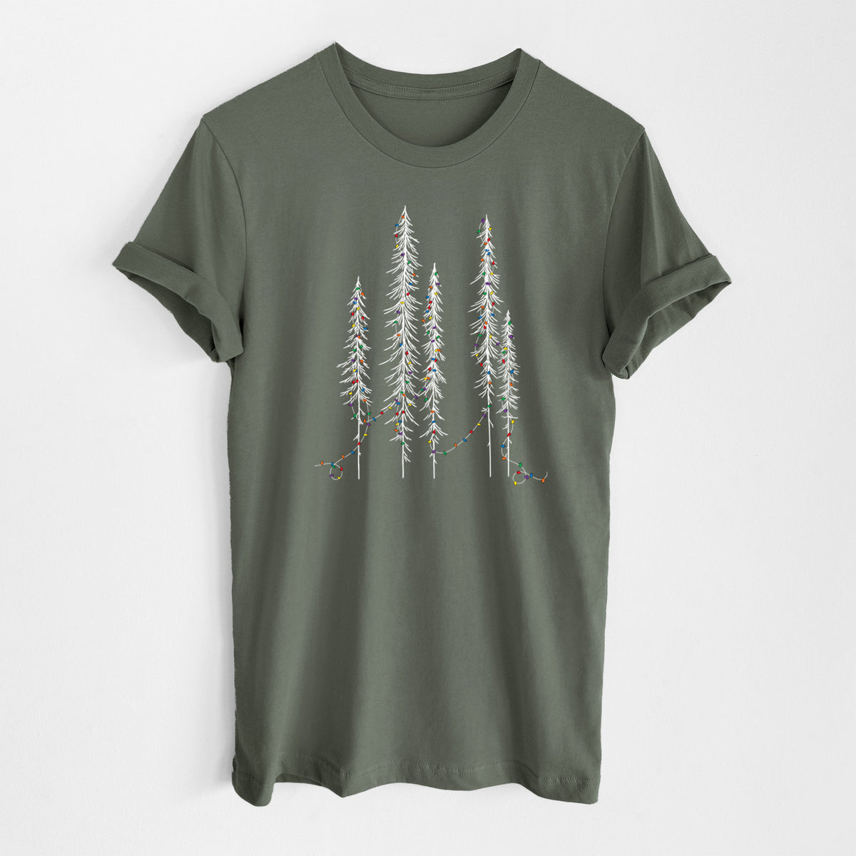 Christmas Deck the Redwoods - Lightweight 100% Cotton Unisex Crewneck in Military Green