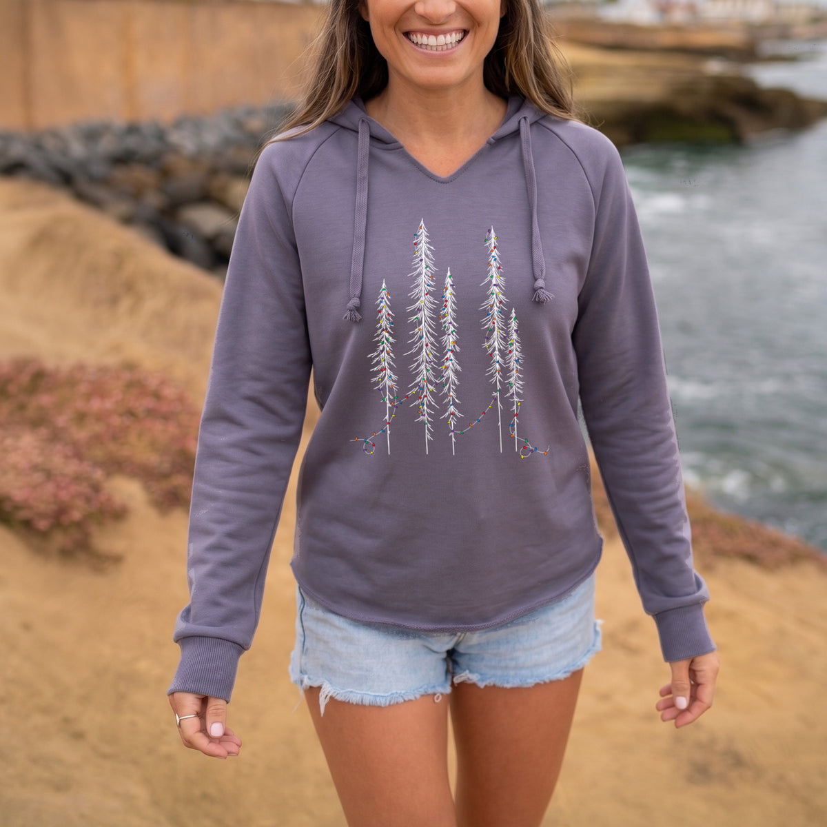 Christmas Deck the Redwoods - Cali Wave Hooded Sweatshirt, lifestyle photo