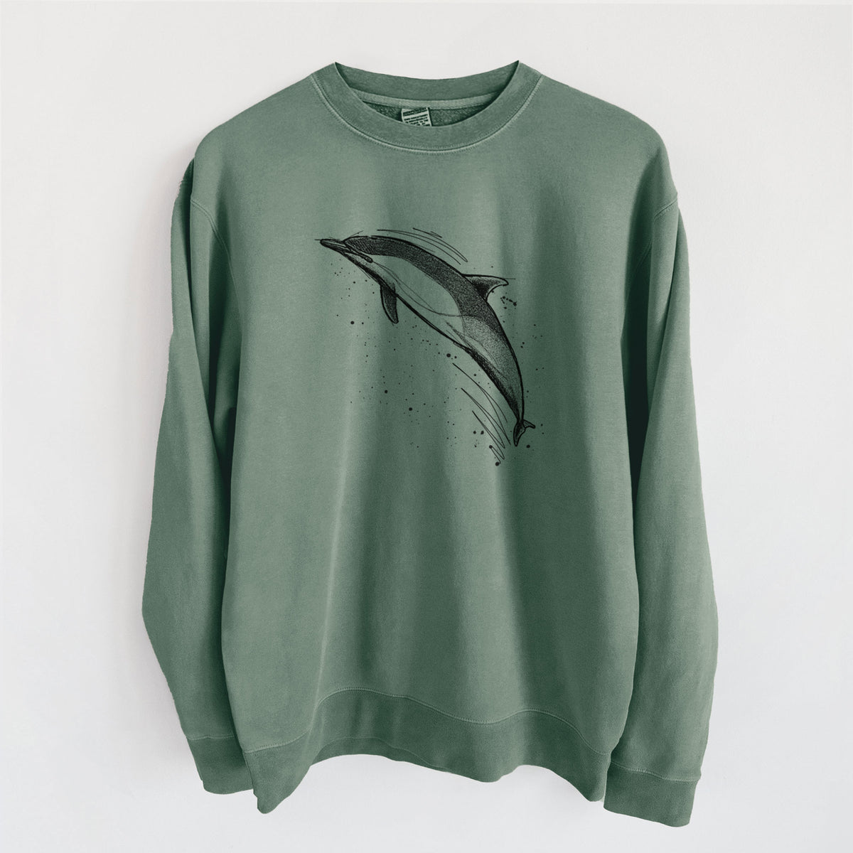 Short-Beaked Common Dolphin - Delphinus delphis - Unisex Pigment Dyed Crew Sweatshirt in Alpine Green