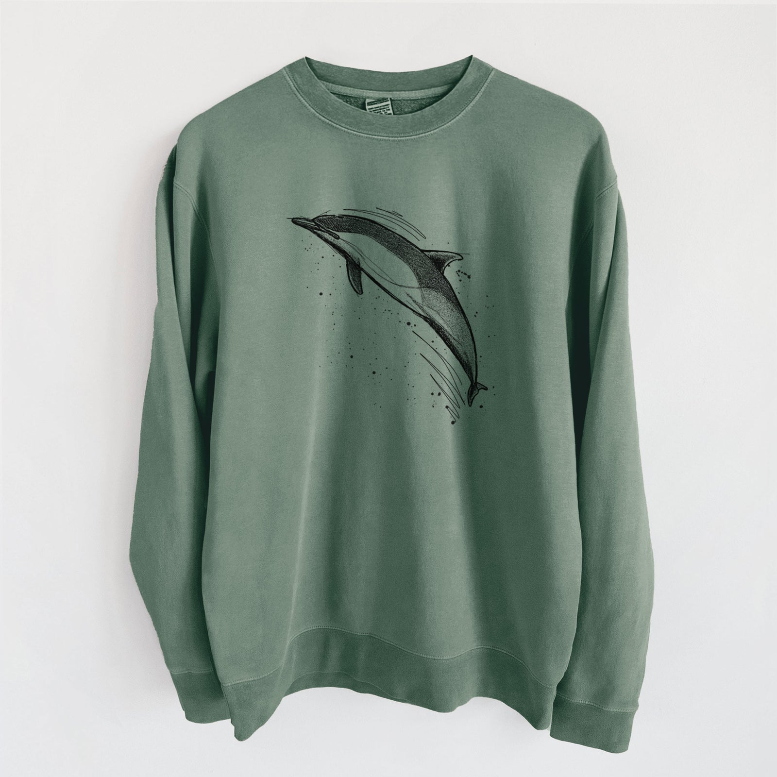 Short-Beaked Common Dolphin - Delphinus delphis - Unisex Pigment Dyed Crew Sweatshirt in Alpine Green