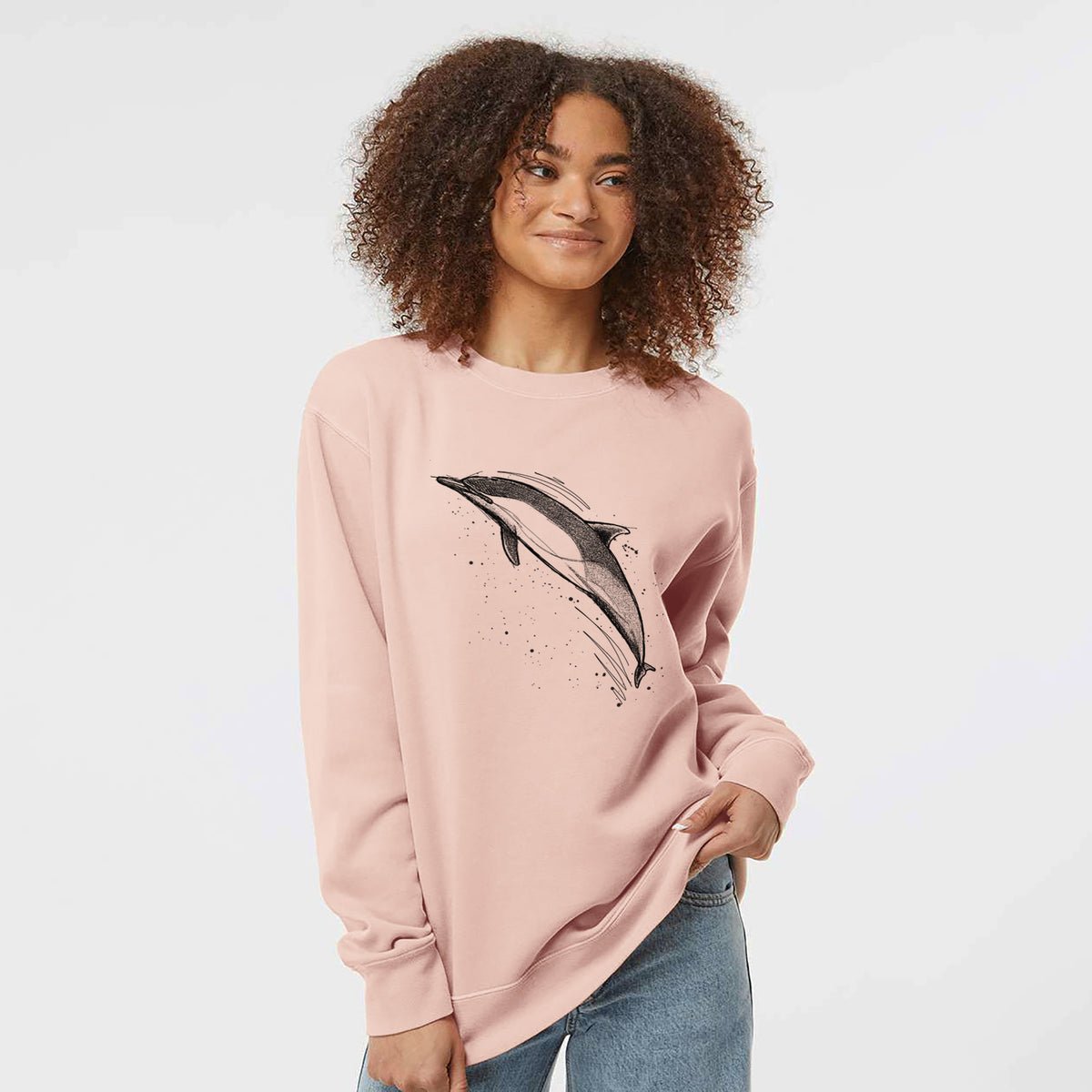 Short-Beaked Common Dolphin - Delphinus delphis - Unisex Pigment Dyed Crew Sweatshirt in Dusty Pink