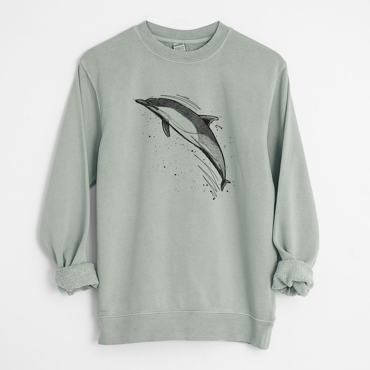 Short-Beaked Common Dolphin - Delphinus delphis - Unisex Pigment Dyed Crew Sweatshirt in Sage