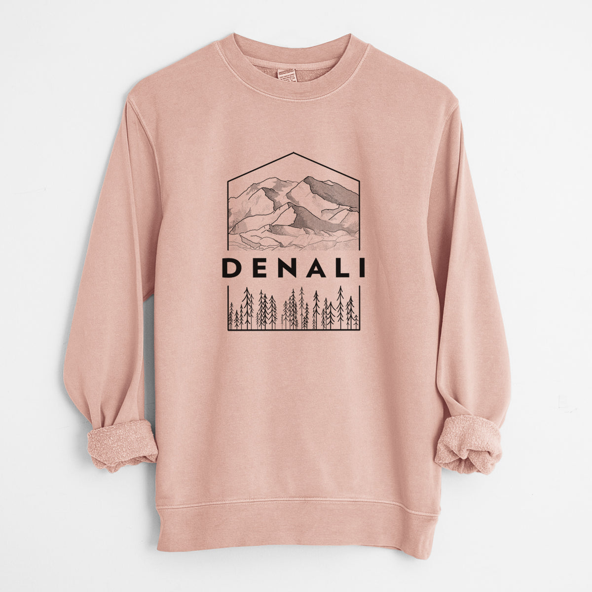 Denali Mountain - Denali National Park - Unisex Pigment Dyed Crew Sweatshirt in Dusty Pink