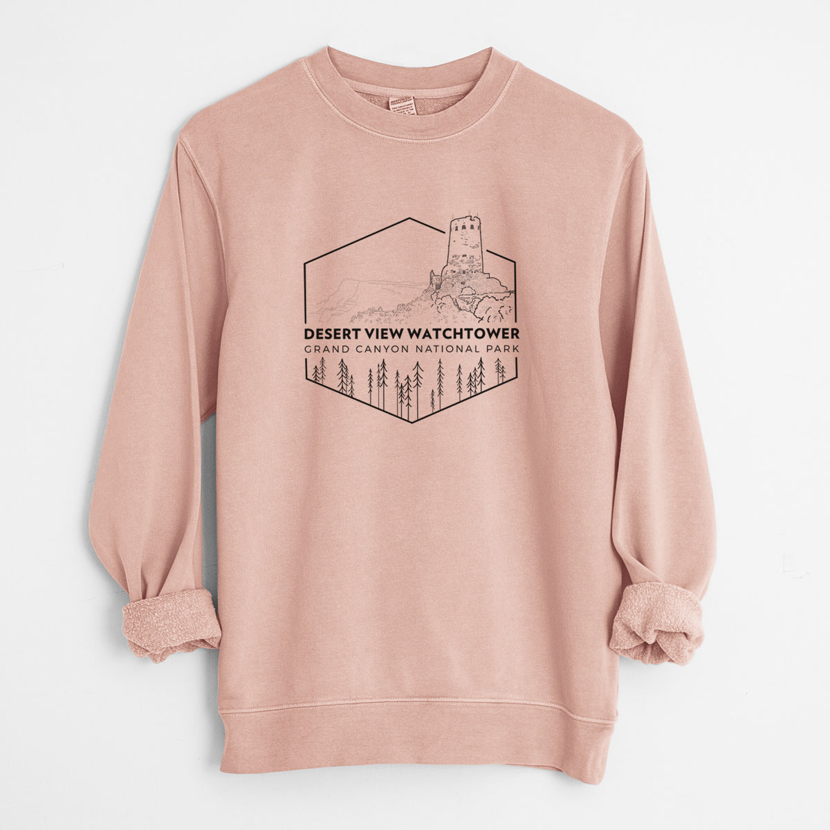 Desert View Watchtower - Grand Canyon National Park - Unisex Pigment Dyed Crew Sweatshirt in Dusty Pink