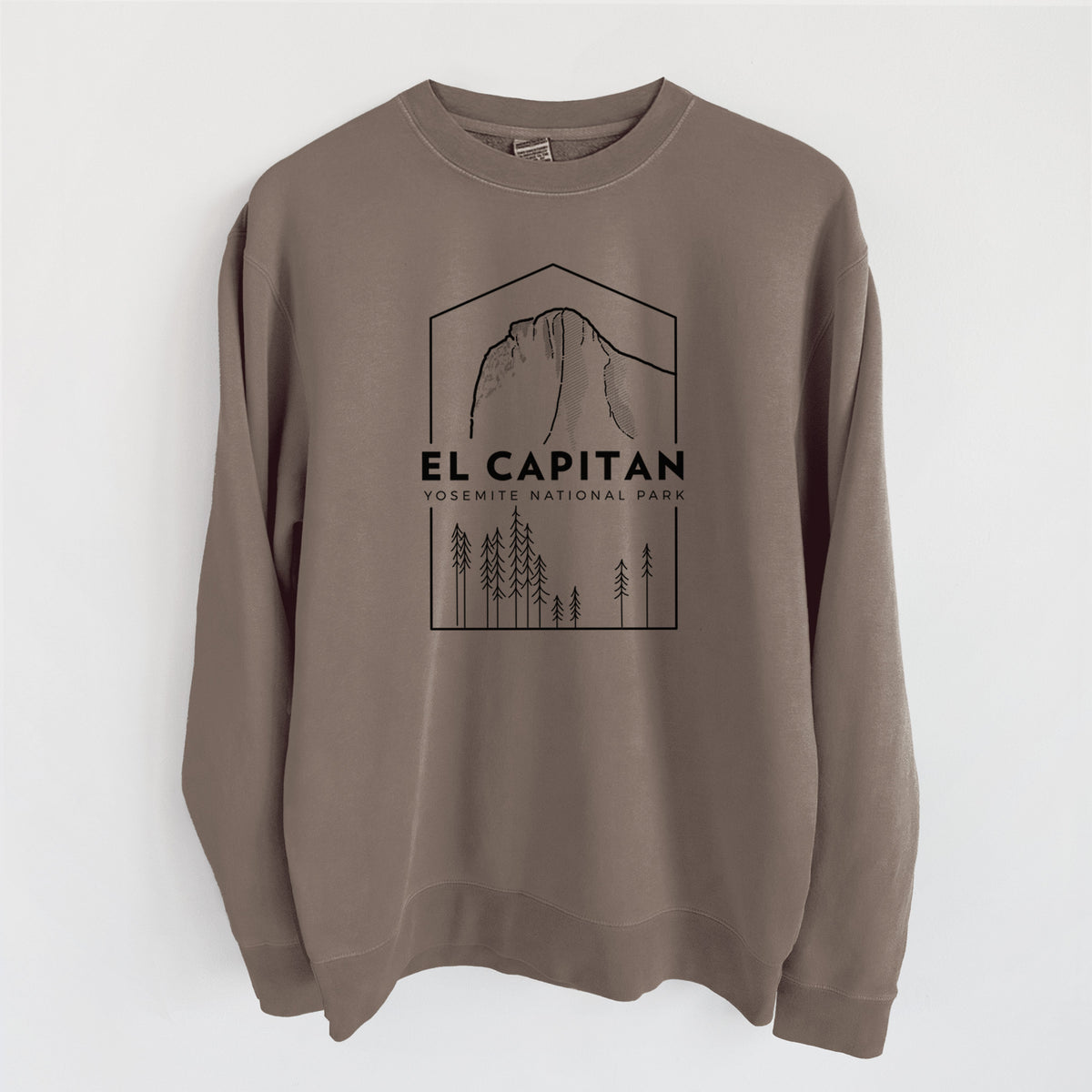 El Capitan - Yosemite National Park - Unisex Pigment Dyed Crew Sweatshirt in Espresso Brown Color