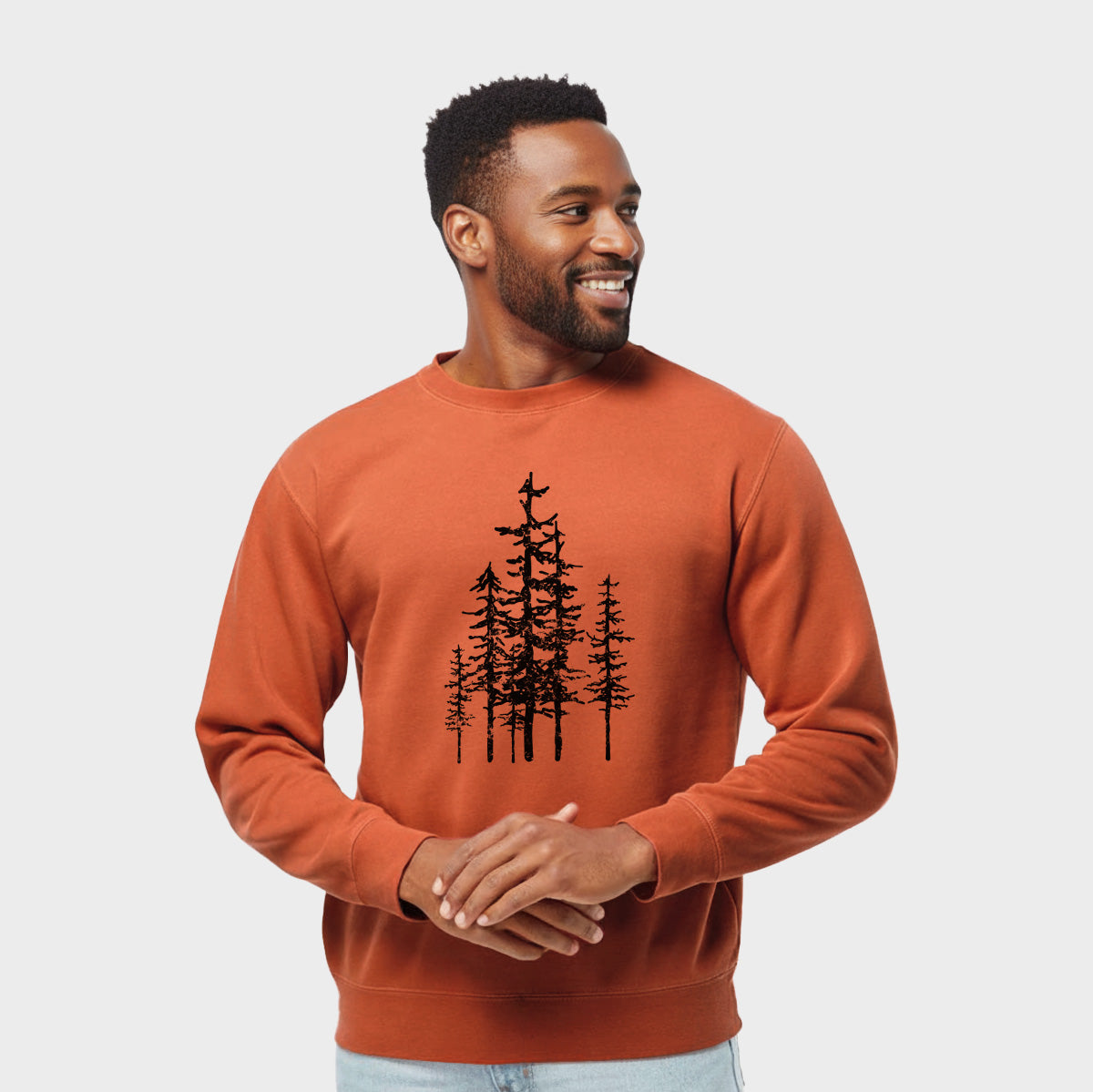 Evergreen Trees - Unisex Pigment Dyed Crew Sweatshirt in Amber