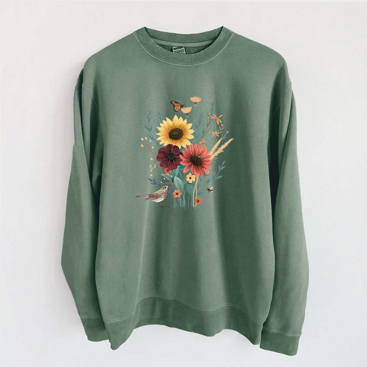 Fall Bouquet - Unisex Pigment Dyed Crew Sweatshirt in Alpine Green