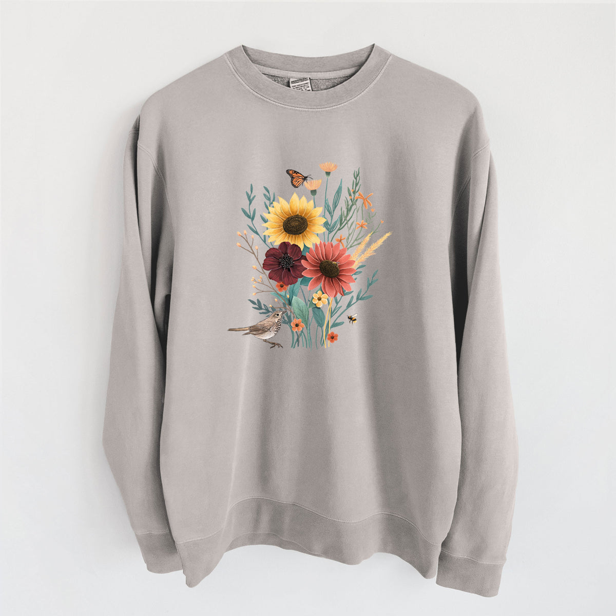 Fall Bouquet - Unisex Pigment Dyed Crew Sweatshirt in Cement