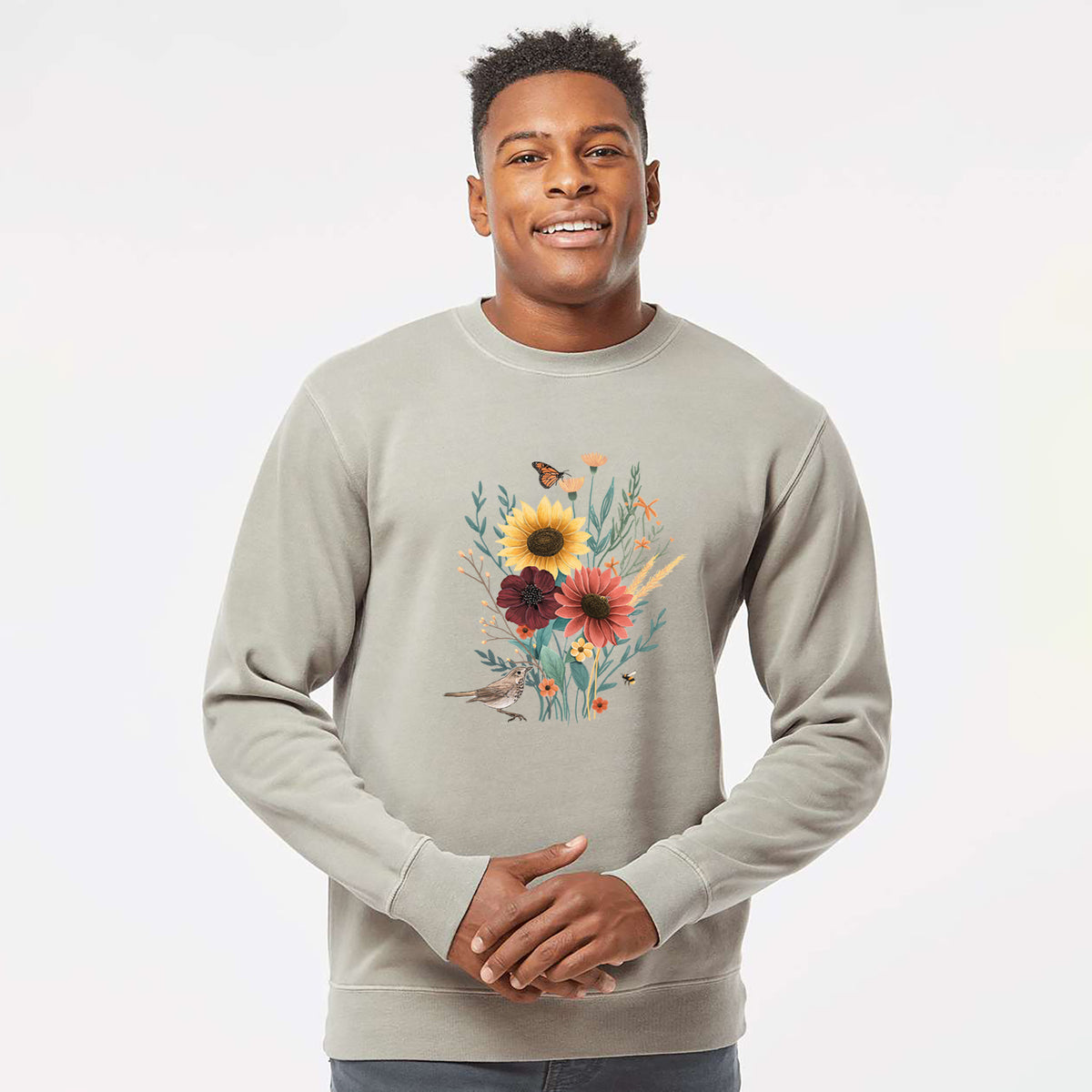 Fall Bouquet - Unisex Pigment Dyed Crew Sweatshirt in Cement