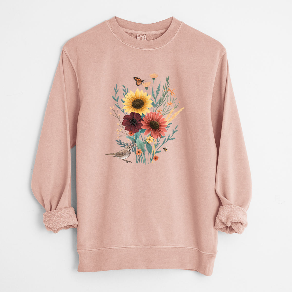 Fall Bouquet - Unisex Pigment Dyed Crew Sweatshirt in Dusty Pink