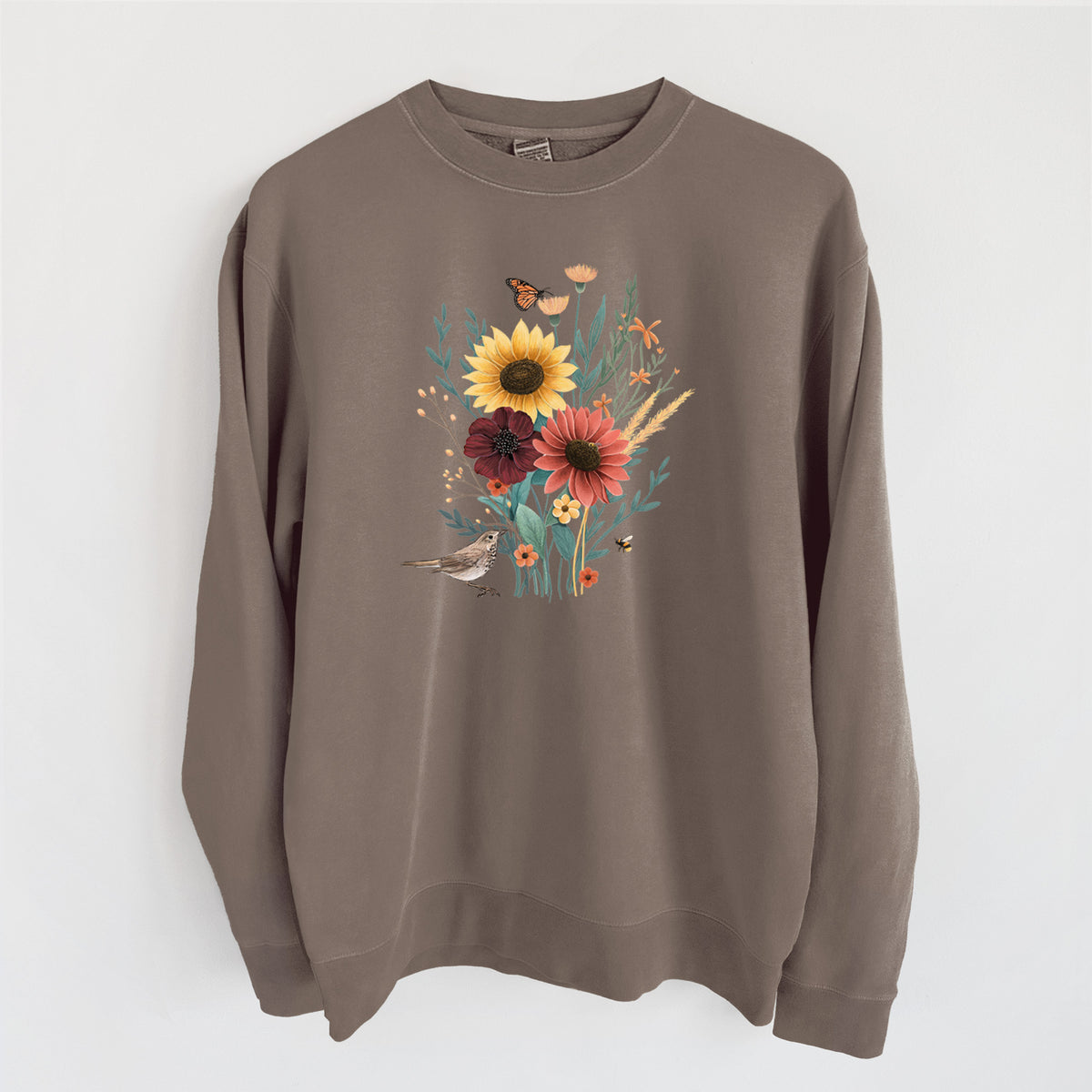 Fall Bouquet - Unisex Pigment Dyed Crew Sweatshirt in Espresso