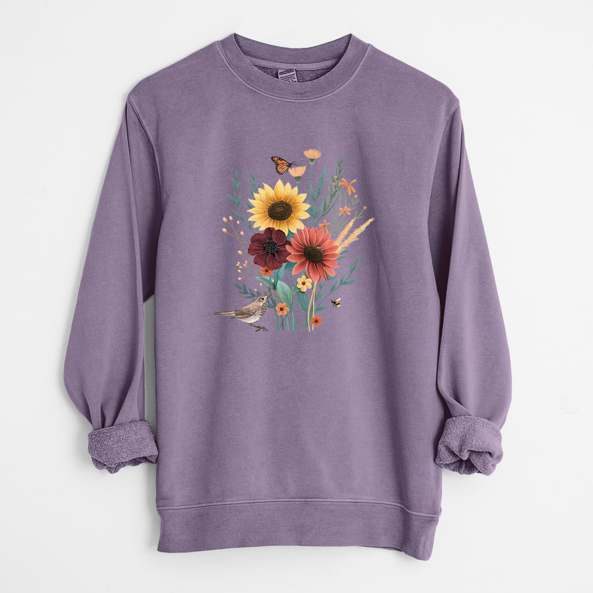 Fall Bouquet - Unisex Pigment Dyed Crew Sweatshirt in Plum