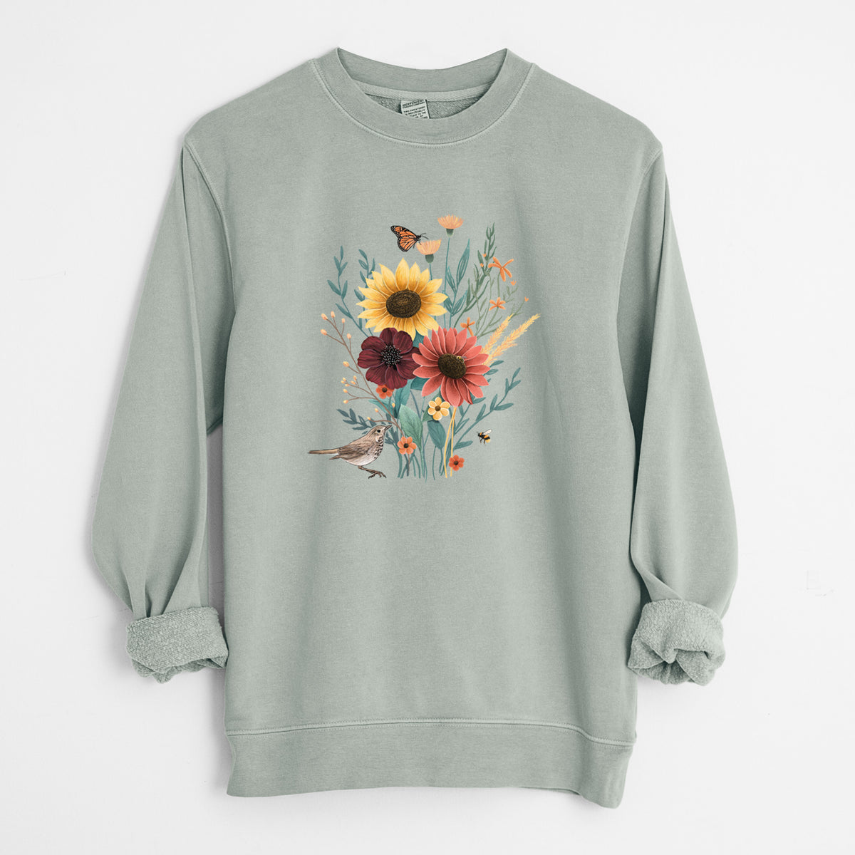 Fall Bouquet - Unisex Pigment Dyed Crew Sweatshirt in Sage