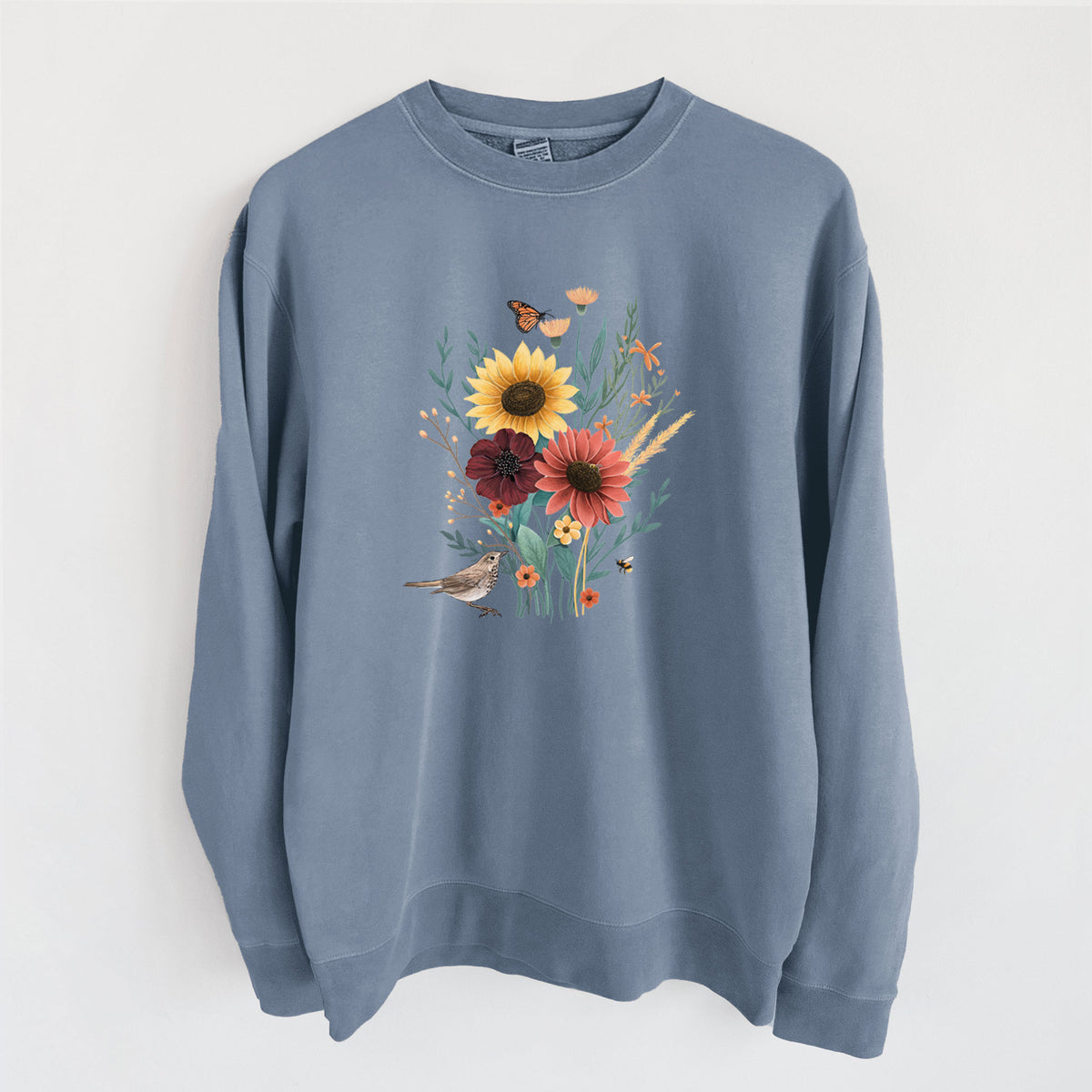 Fall Bouquet - Unisex Pigment Dyed Crew Sweatshirt in Slate Blue