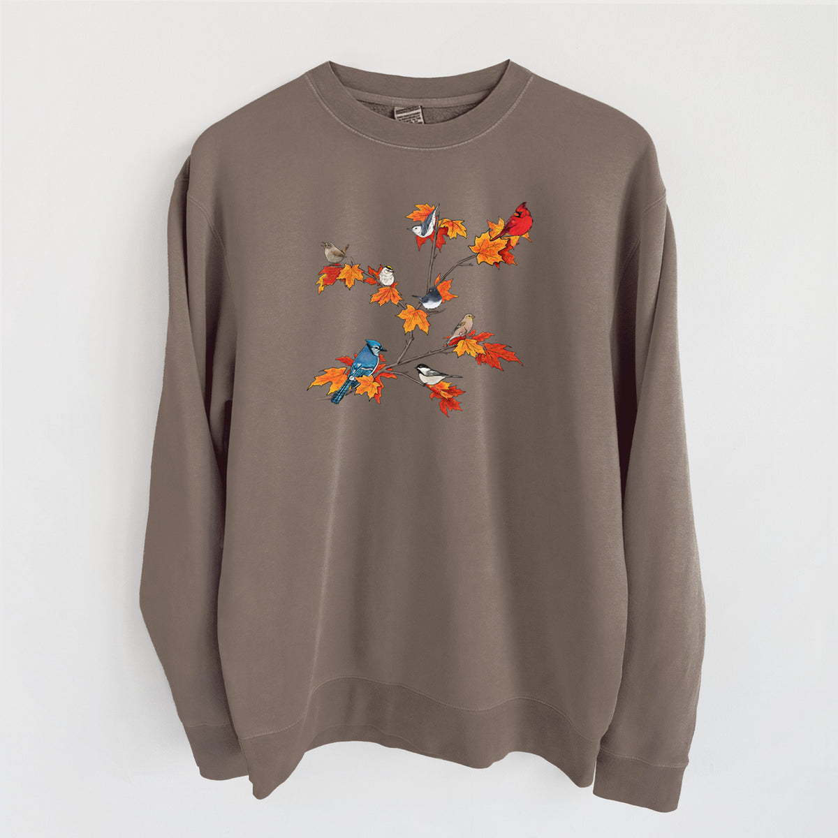 Autumn Backyard Birds - Unisex Pigment Dyed Crew Sweatshirt in Espresso