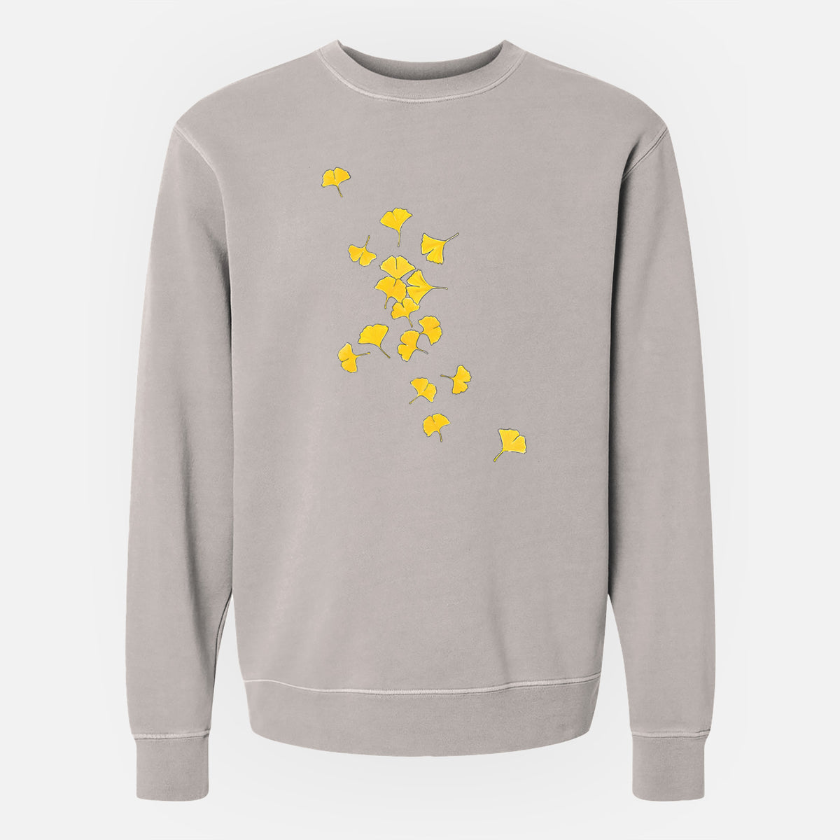 Falling Ginkgo Leaves - Unisex Pigment Dyed Crew Sweatshirt in Cement