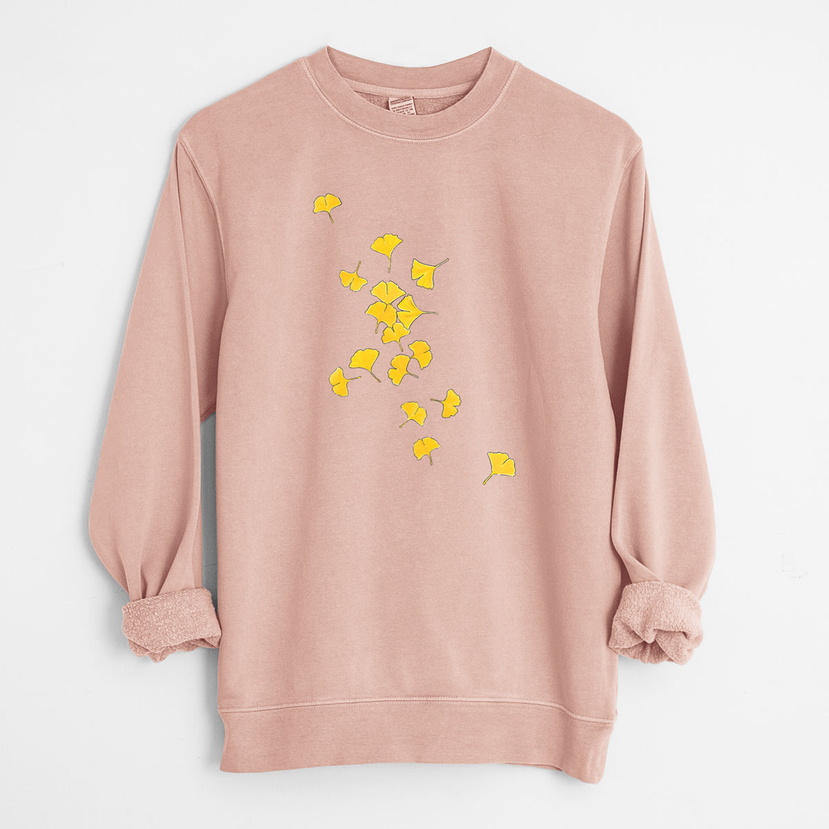Falling Ginkgo Leaves - Unisex Pigment Dyed Crew Sweatshirt in Dusty Pink