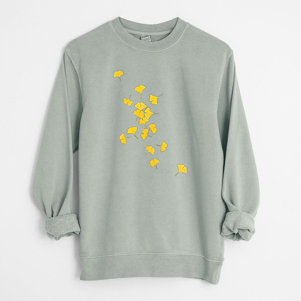 Falling Ginkgo Leaves - Unisex Pigment Dyed Crew Sweatshirt in Sage