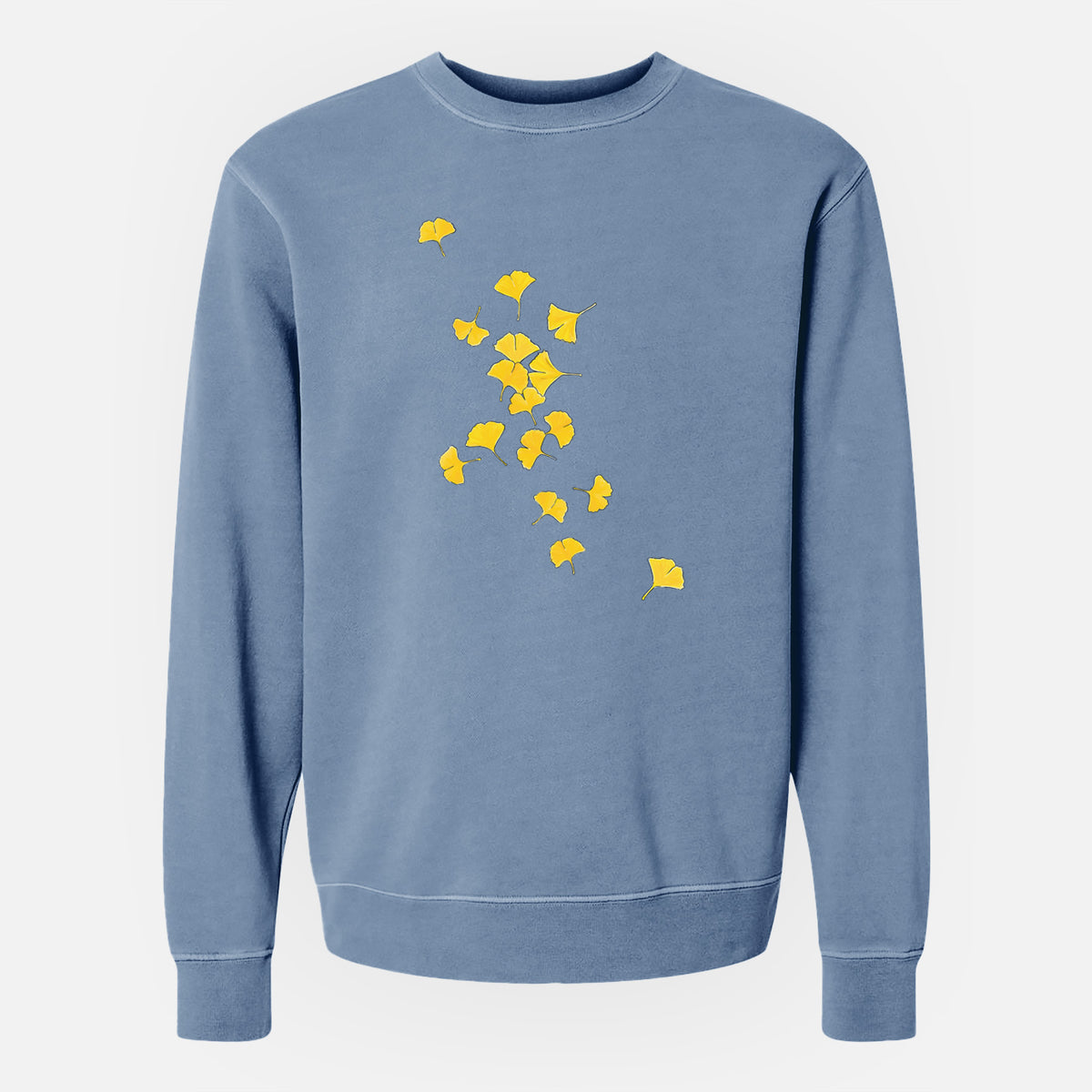 Falling Ginkgo Leaves - Unisex Pigment Dyed Crew Sweatshirt in Slate Blue
