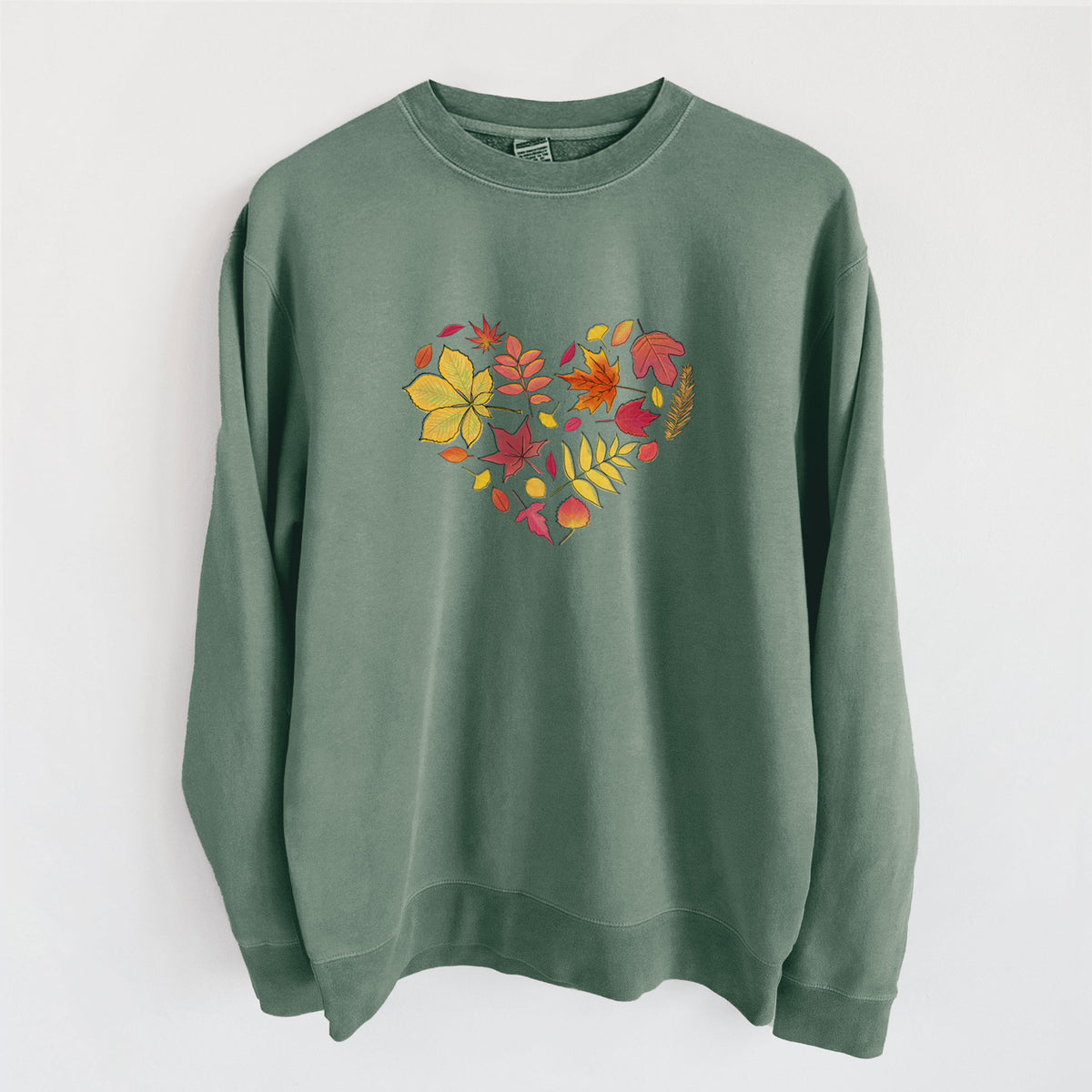 Vibrant Fall Heart - Unisex Pigment Dyed Crew Sweatshirt in Alpine Green